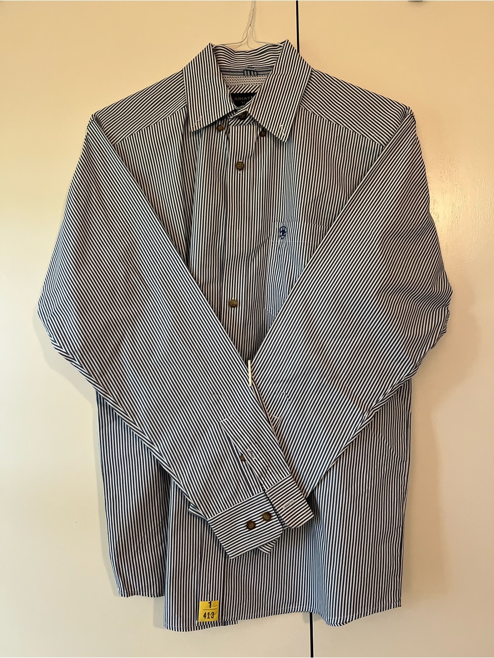 Men’s Ariat Pro Series Blue and White Striped Button-Up Shirt